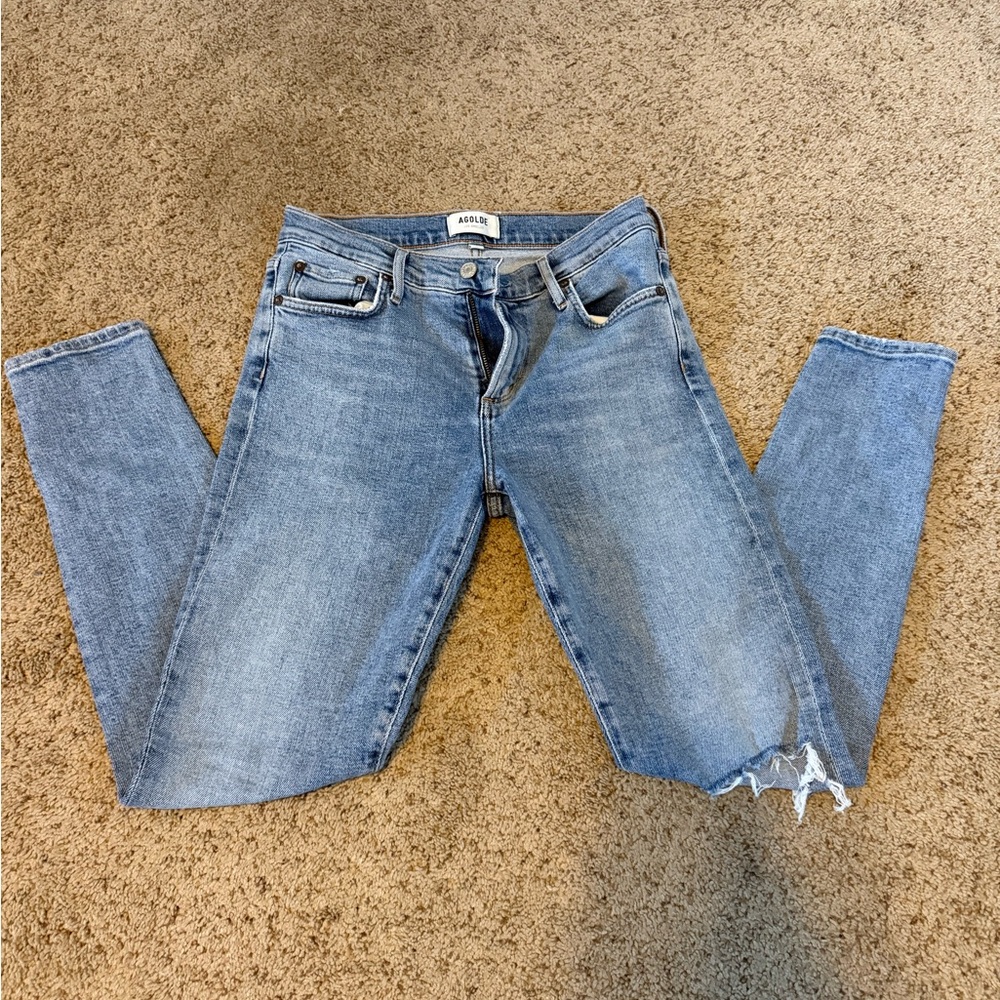 Agolde Light Blue Distressed Skinny Jeans